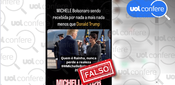 É IA imagem de Michelle Bolsonaro sendo recebida por Trump nos EUA