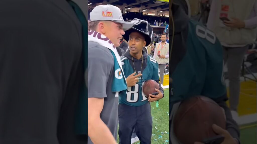 Cooper DeJean Bumps Gillie Da Kid After Eagles Win Superbowl #superbowl #gilliedakid #cooperdejean