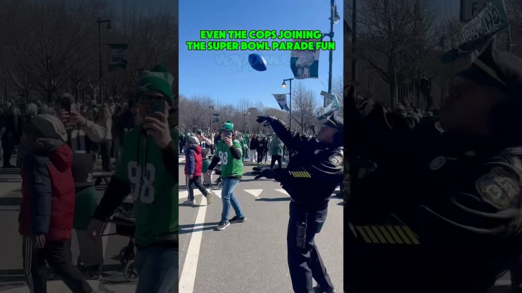 Philly Police Playing Football at Philadelphia Eagles Super Bowl Parade