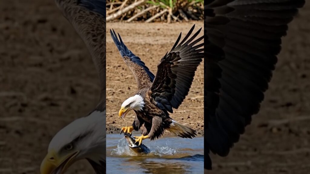 The eagle catching in the river #shorts #animals